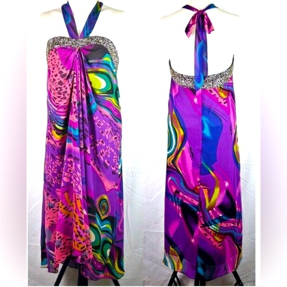 Vibrant Purple Halter Maxi Dress with Beaded Trim